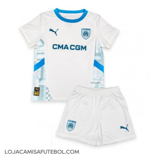 Camisa de Futebol Olympique de Marseille Equipamento Principal Infantil 2024-25 Manga Curta (+ Calças curtas)